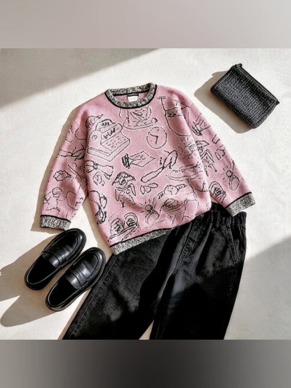 Vintage RARE Esprit Sport Graphic Knit Crewneck Pink 1987
